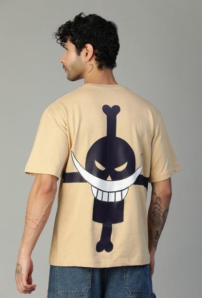 One Piece White Beard Pure Cotton Oversized T-shirt Beige