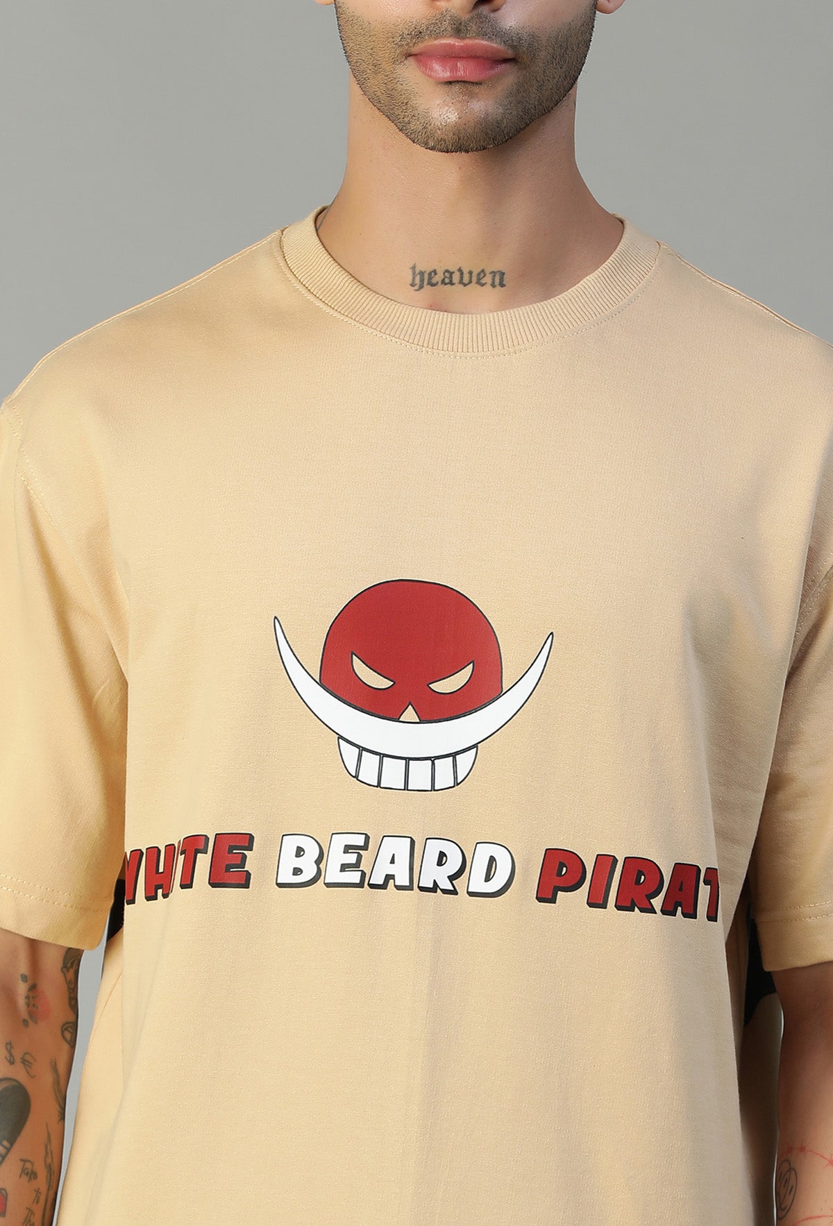 One Piece White Beard Pure Cotton Oversized T-shirt Beige