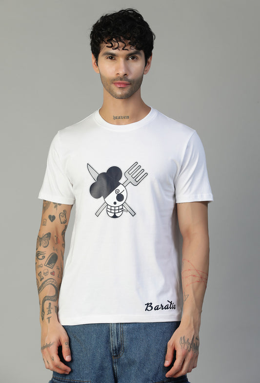 One Piece Symbol White Regular Fit Printed T-Shirt