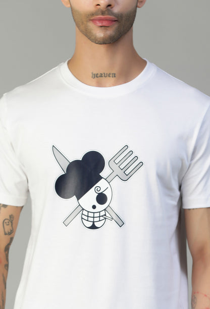 One Piece Symbol White Regular Fit Printed T-Shirt