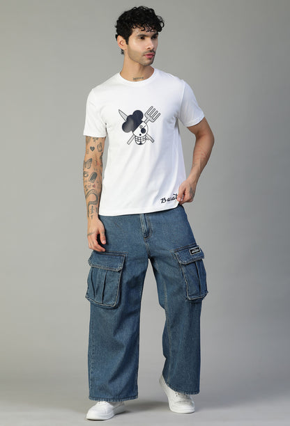 One Piece Symbol White Regular Fit Printed T-Shirt