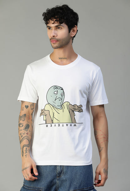 Whatever Funky Troll Face White Regular Fit Printed T-Shirt