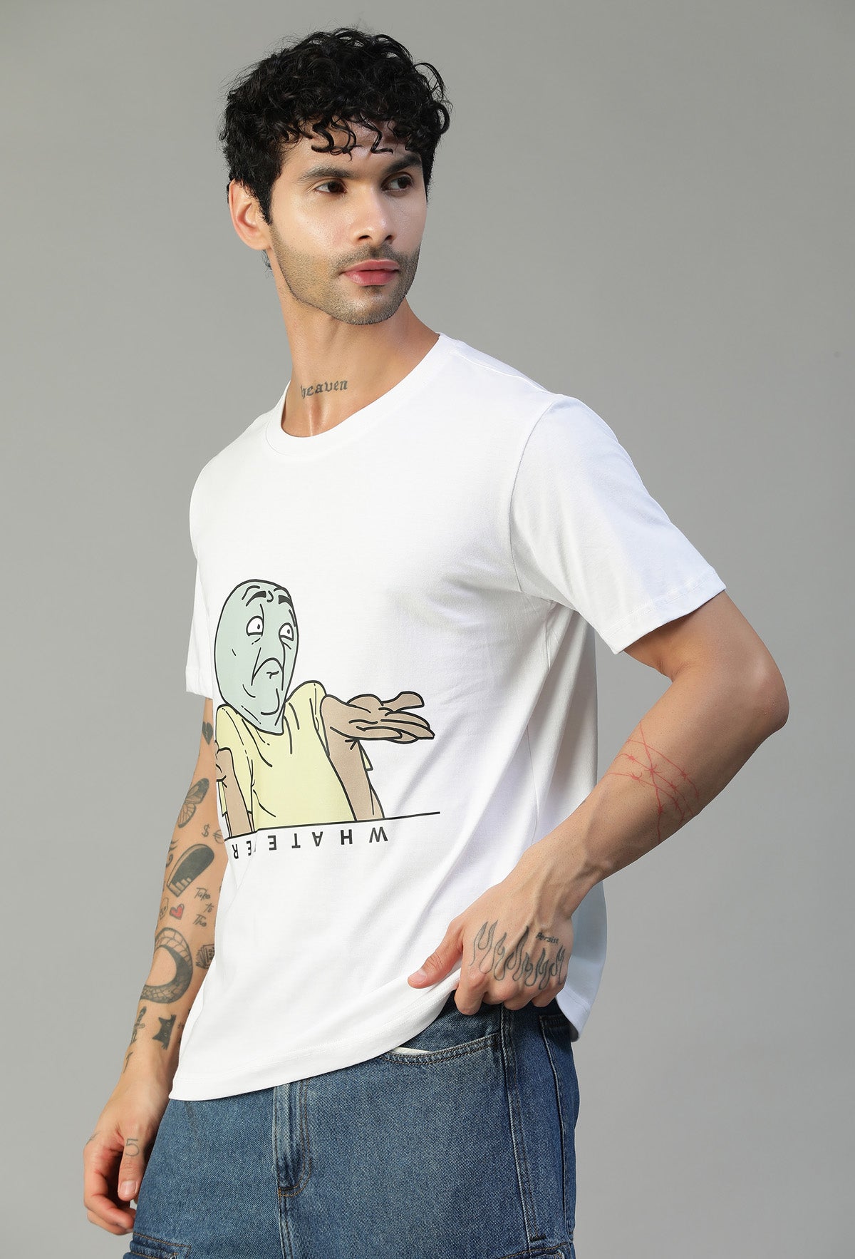 Whatever Funky Troll Face White Regular Fit Printed T-Shirt.