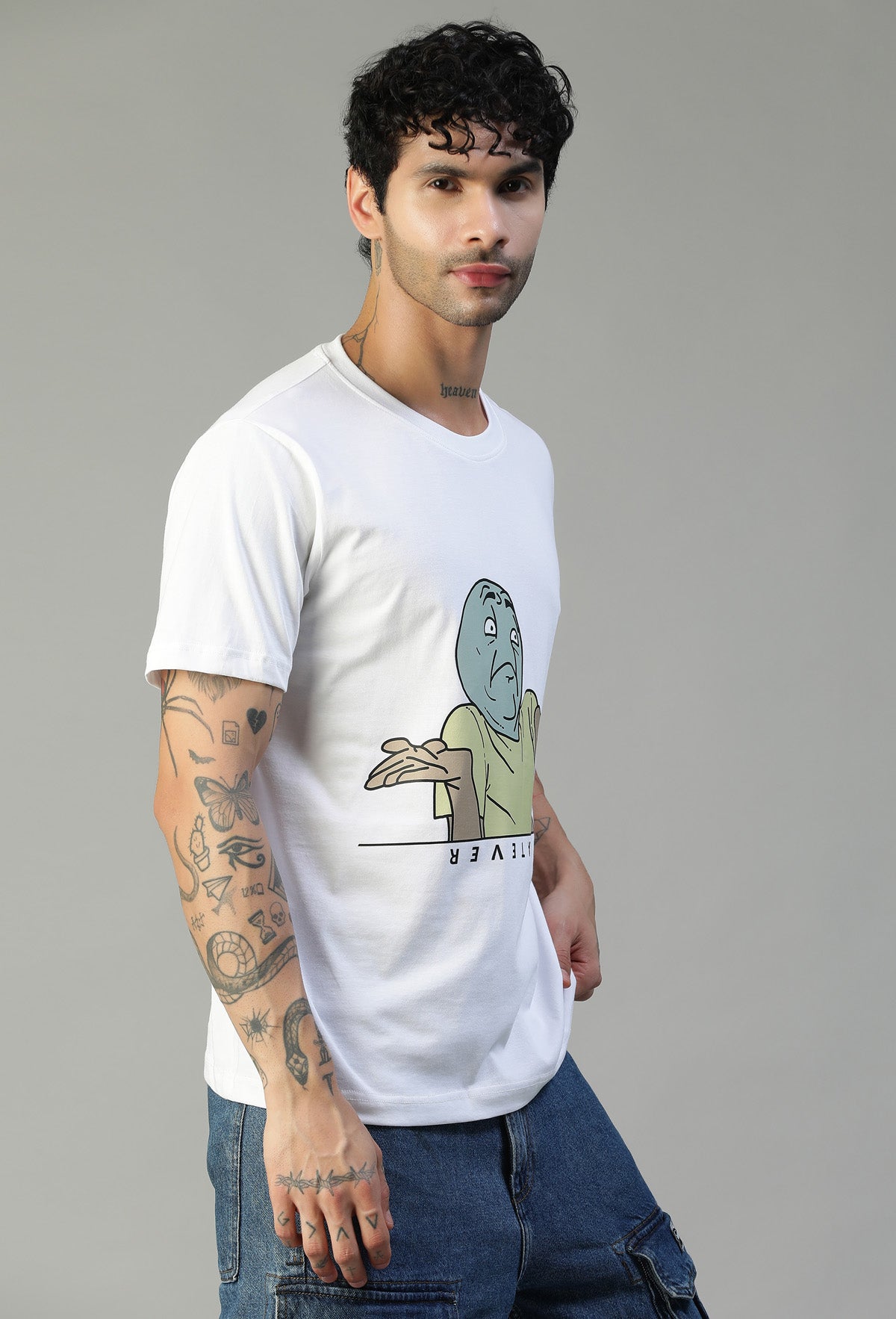 Whatever Funky Troll Face White Regular Fit Printed T-Shirt.