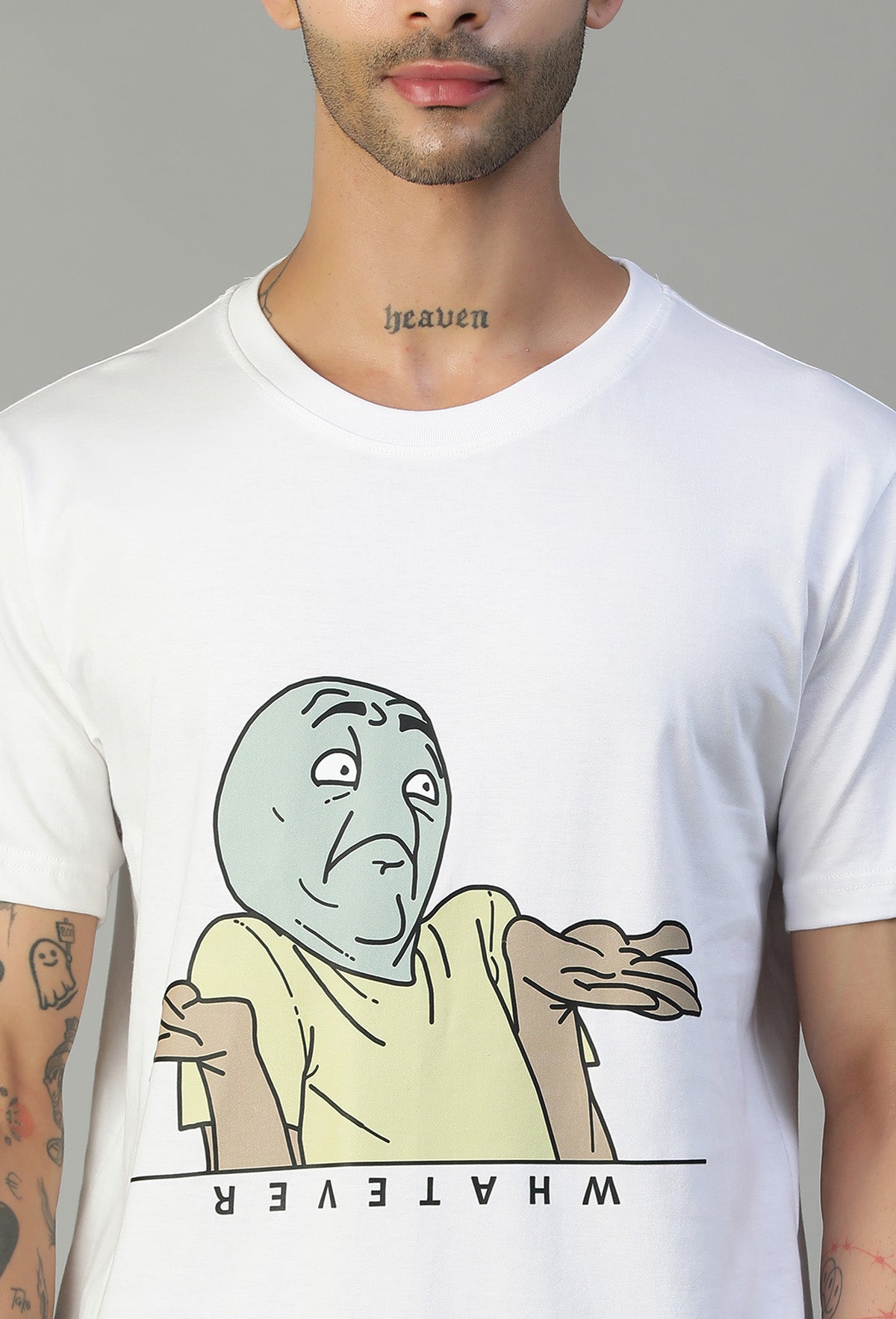 Whatever Funky Troll Face White Regular Fit Printed T-Shirt.