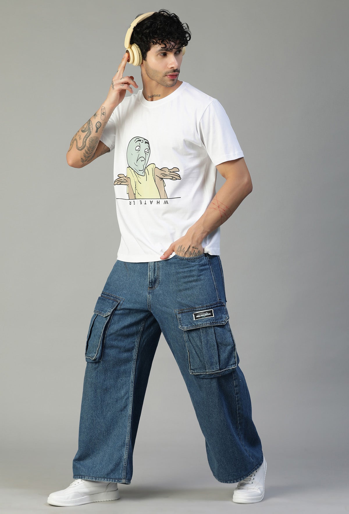 Whatever Funky Troll Face White Regular Fit Printed T-Shirt.