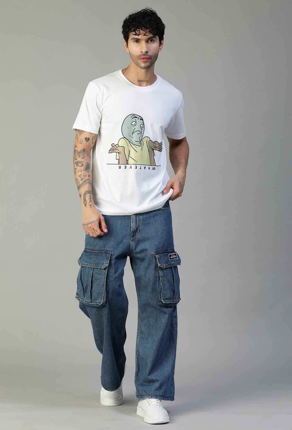 Whatever Funky Troll Face White Regular Fit Printed T-Shirt.
