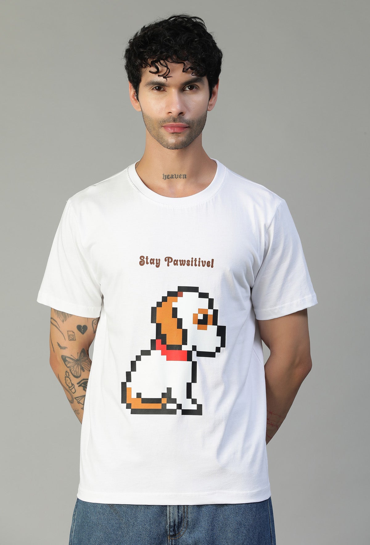 Regular Fit Cute Dog Design Printed T-Shirt White.