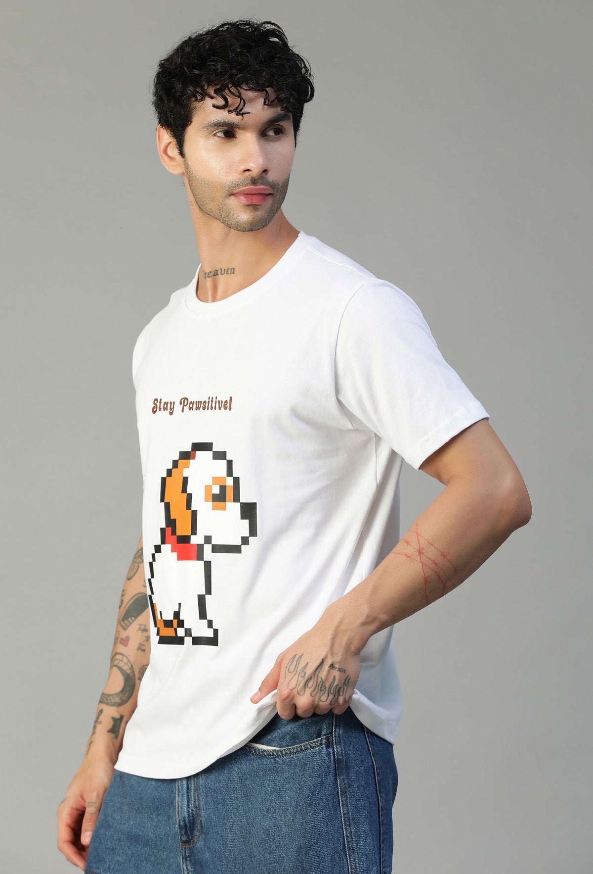 Regular Fit Cute Dog Design Printed T-Shirt White.