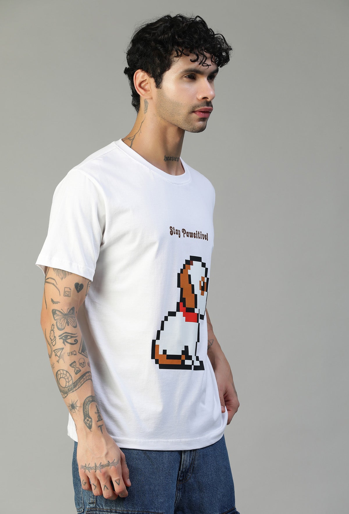 Regular Fit Cute Dog Design Printed T-Shirt White.