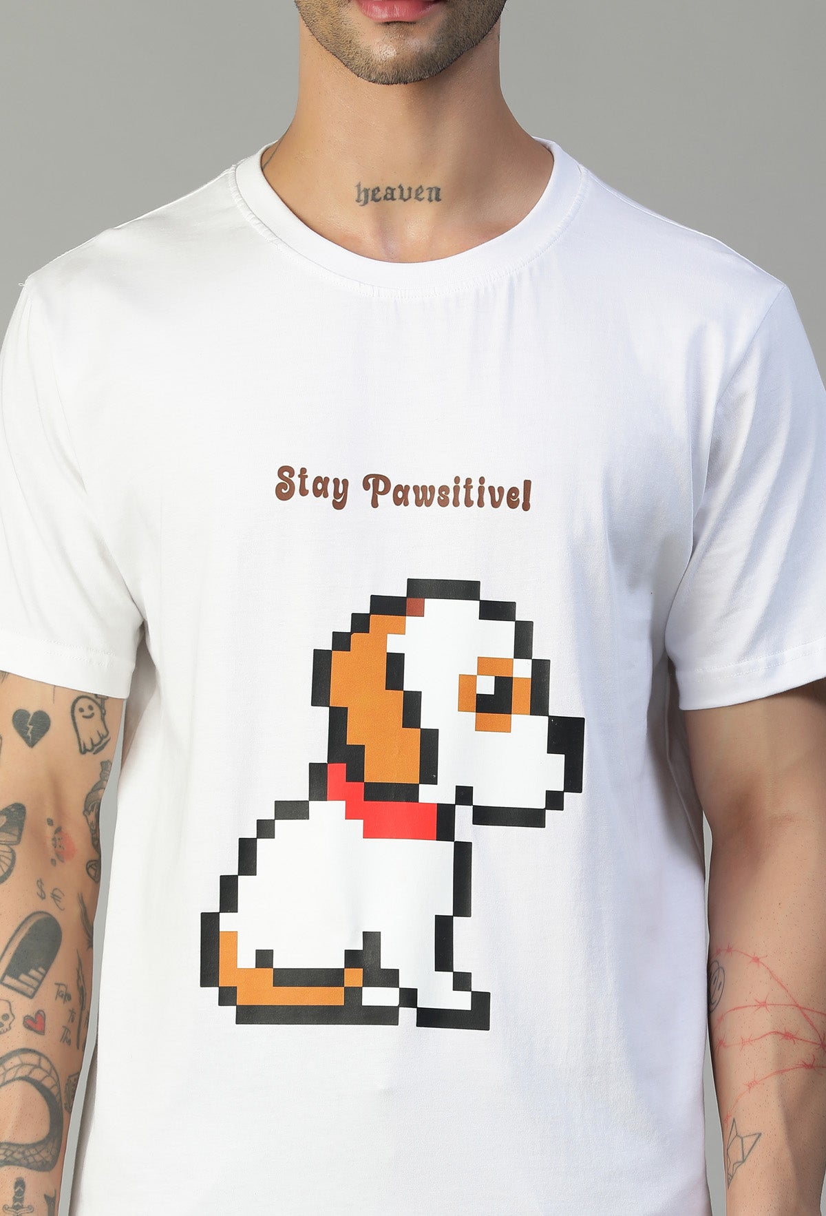 Regular Fit Cute Dog Design Printed T-Shirt White.
