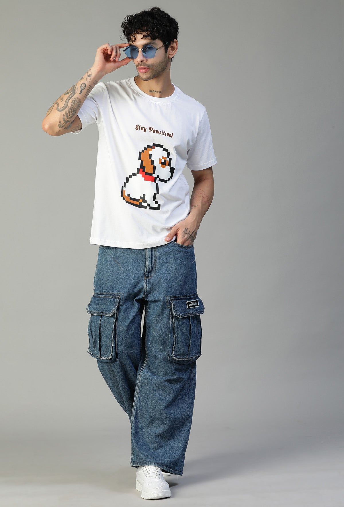 Regular Fit Cute Dog Design Printed T-Shirt White.