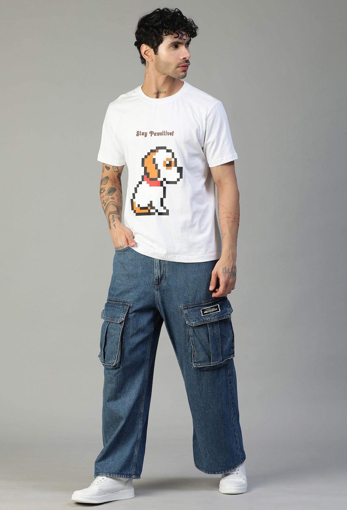 Regular Fit Cute Dog Design Printed T-Shirt White.