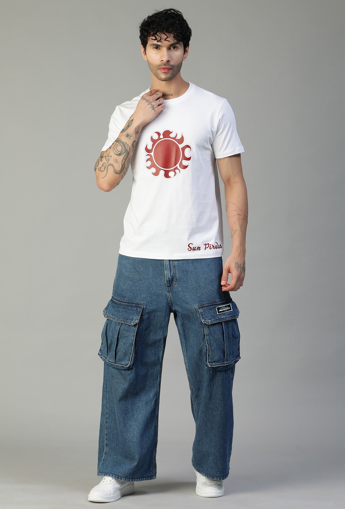 One Piece Sun Pirate Symbol Printed on White Regular Fit T-Shirt.