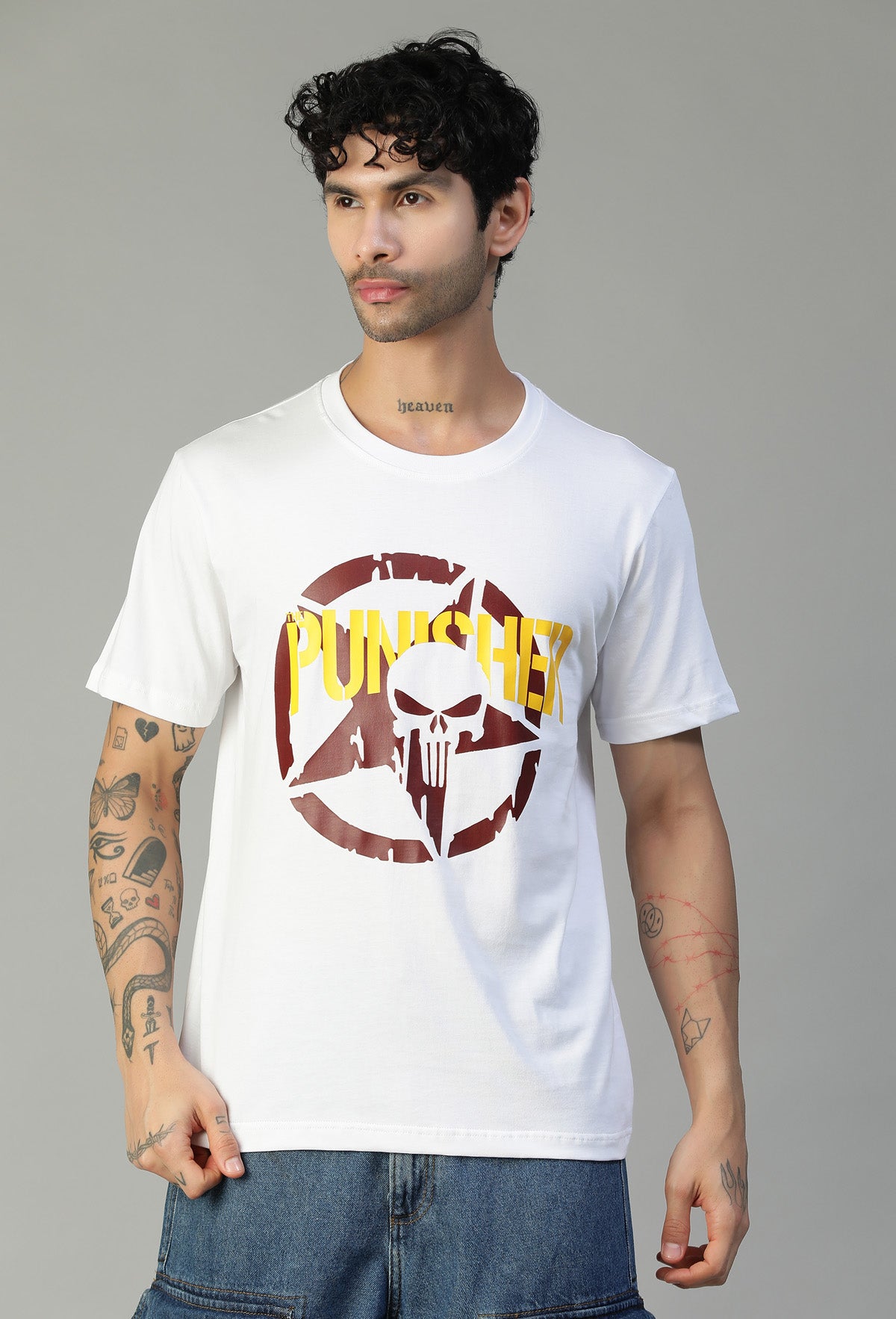 The Punisher Premium Design Print White Regular Fit T-Shirt.