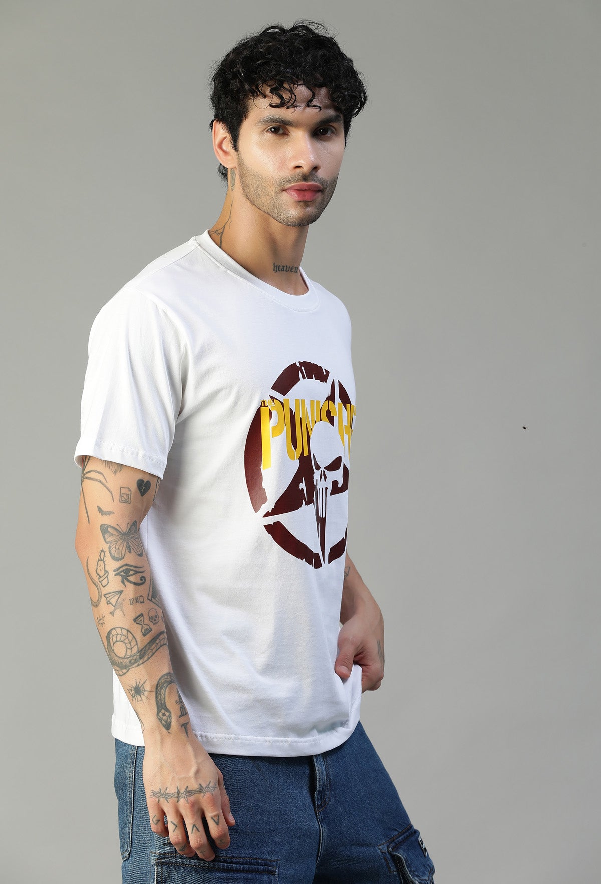 The Punisher Premium Design Print White Regular Fit T-Shirt.