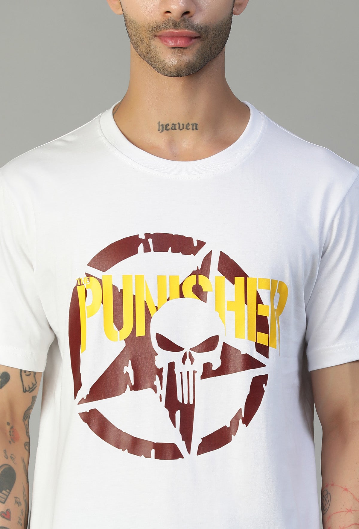 The Punisher Premium Design Print White Regular Fit T-Shirt.