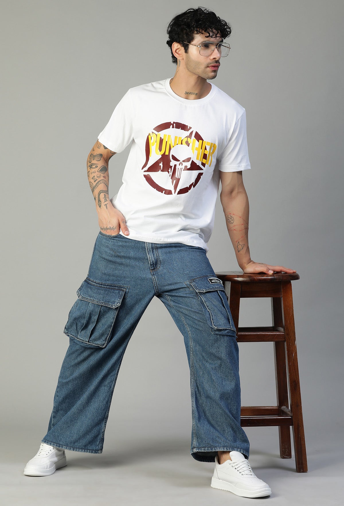 The Punisher Premium Design Print White Regular Fit T-Shirt.
