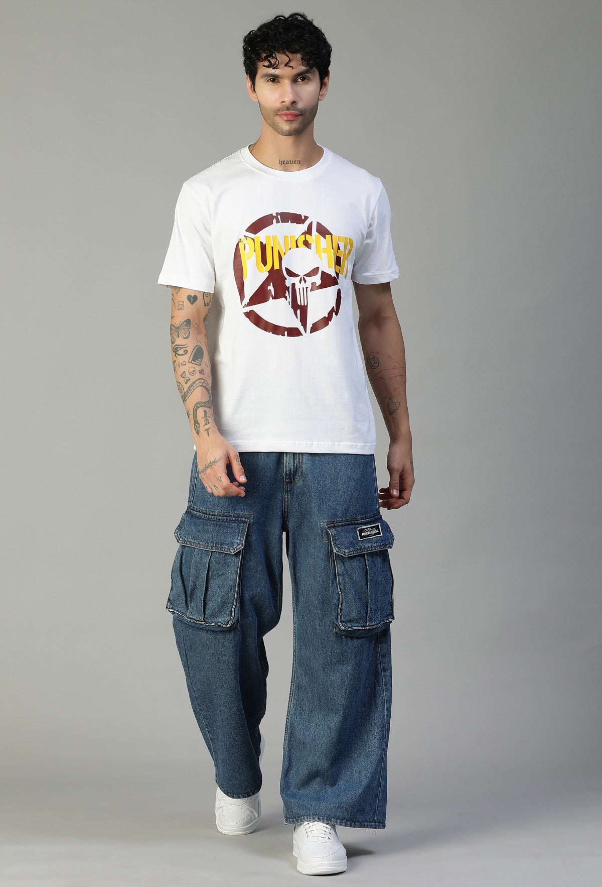 The Punisher Premium Design Print White Regular Fit T-Shirt.