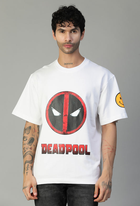Deadpool Ultrasoft Pure Cotton Drop-Shoulder Sleeves Oversized White T-shirt