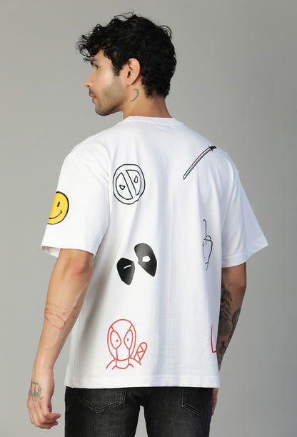 Deadpool Ultrasoft Pure Cotton Drop-Shoulder Sleeves Oversized White T-shirt