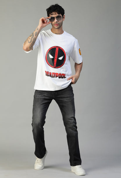 Deadpool Ultrasoft Pure Cotton Drop-Shoulder Sleeves Oversized White T-shirt