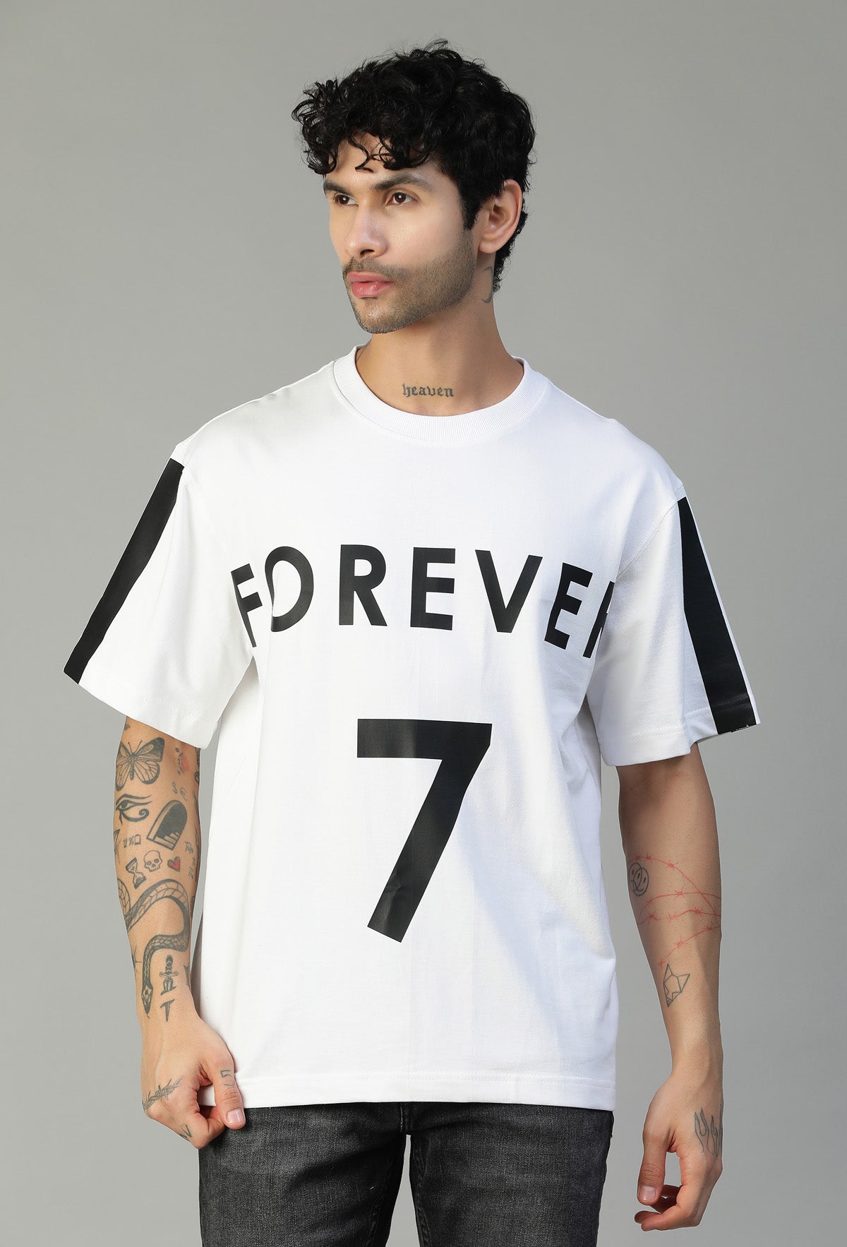 Forever 7 Premium Design White Pure Cotton Oversized T-shirt.