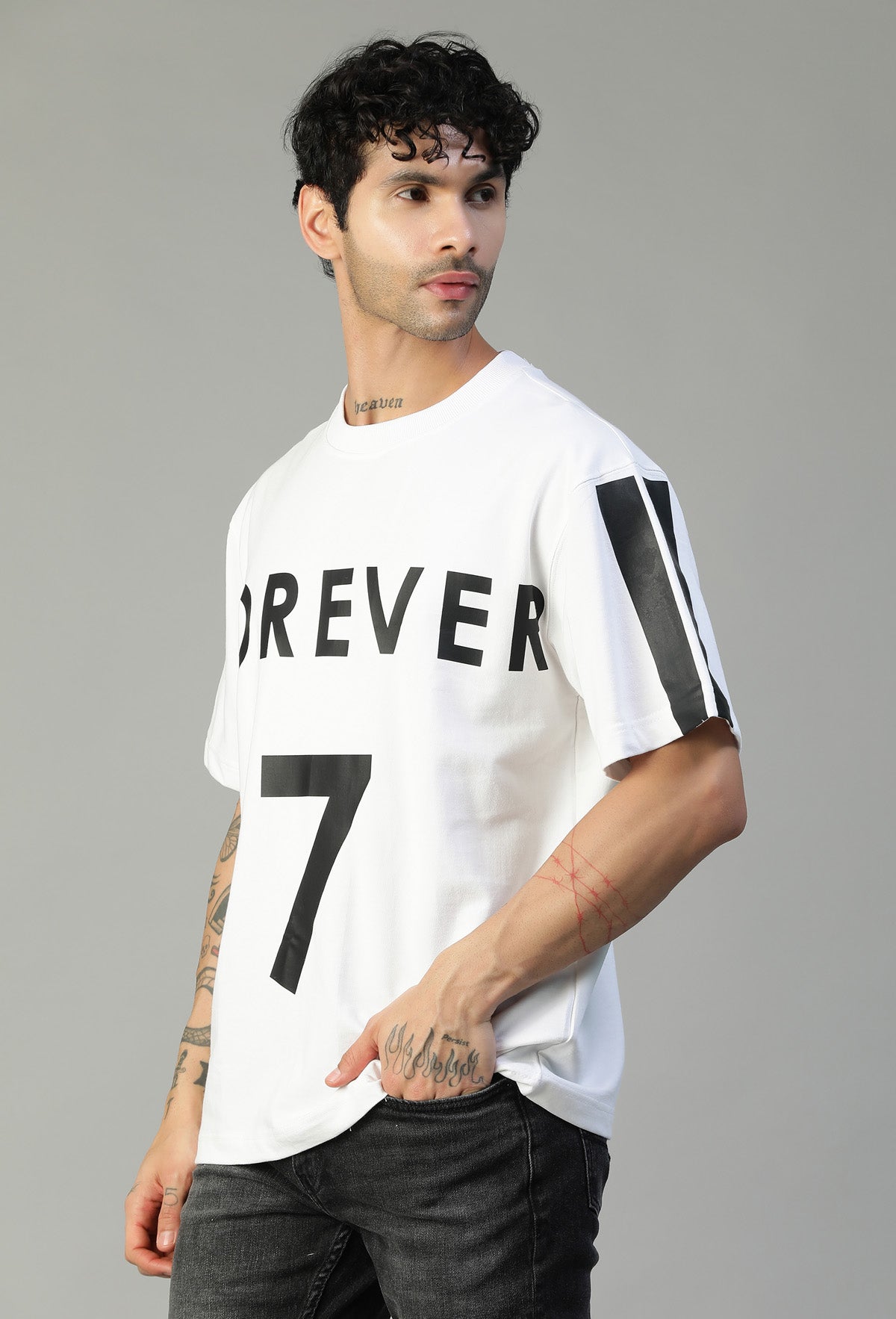 Forever 7 Premium Design White Pure Cotton Oversized T-shirt.