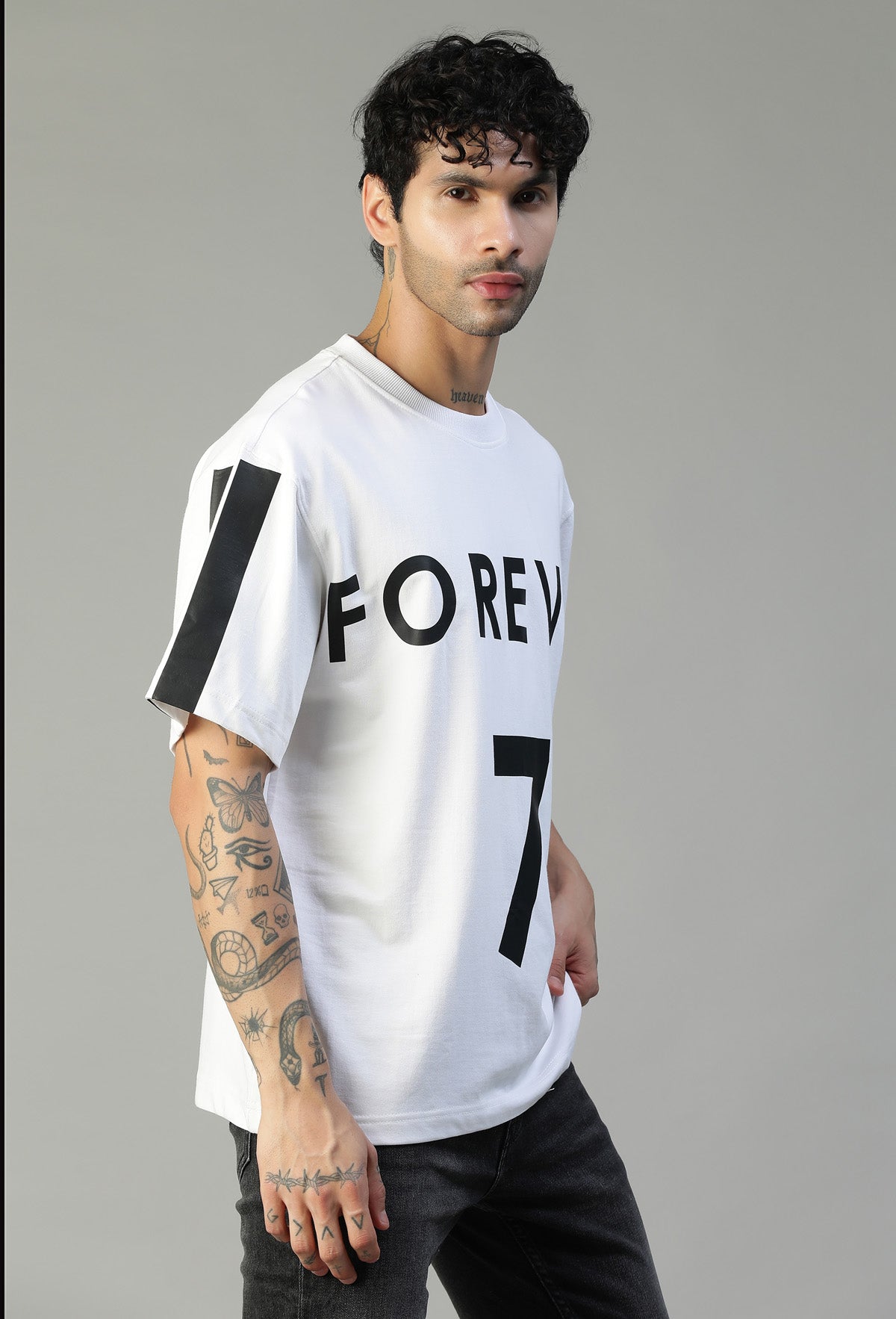 Forever 7 Premium Design White Pure Cotton Oversized T-shirt.