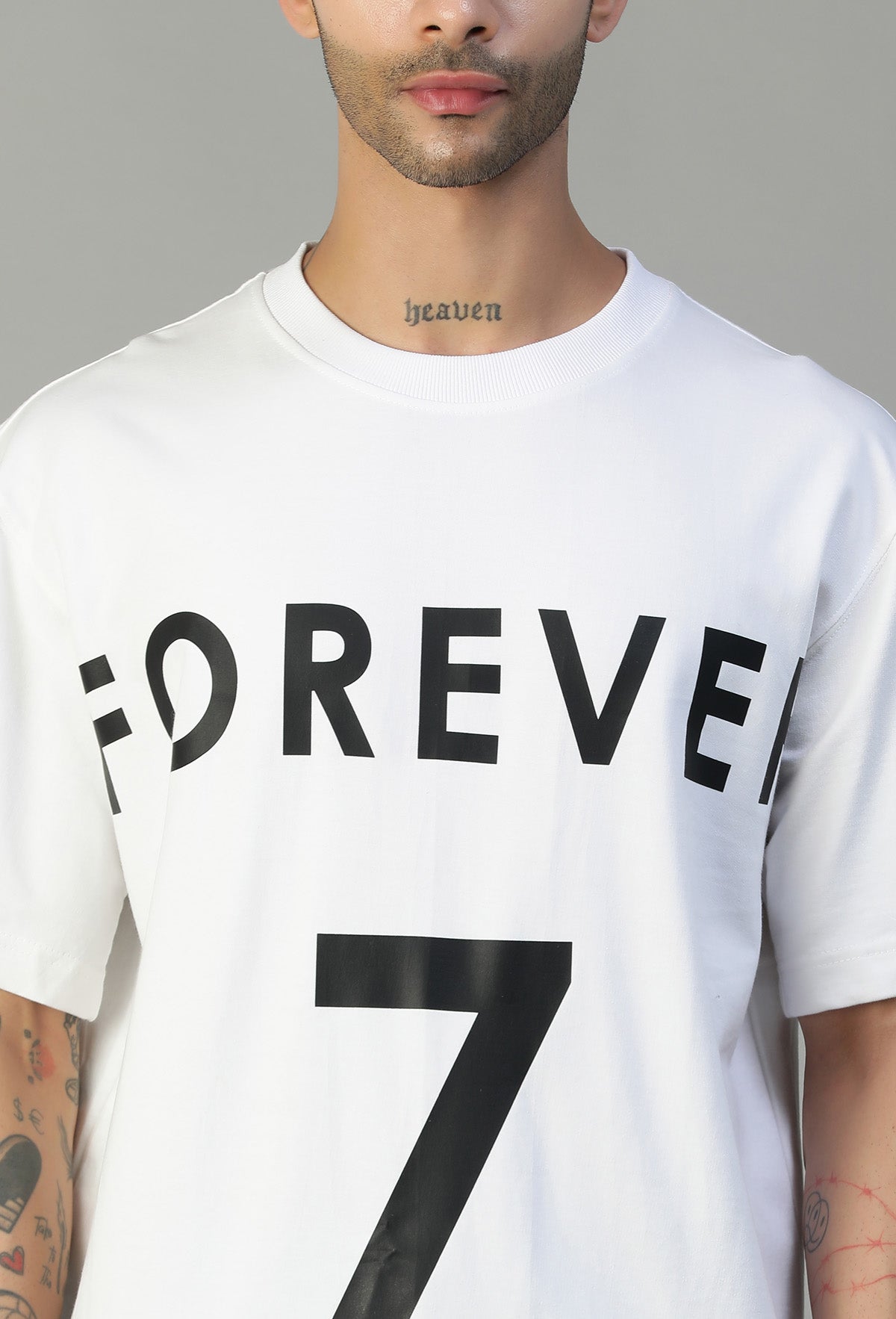 Forever 7 Premium Design White Pure Cotton Oversized T-shirt.