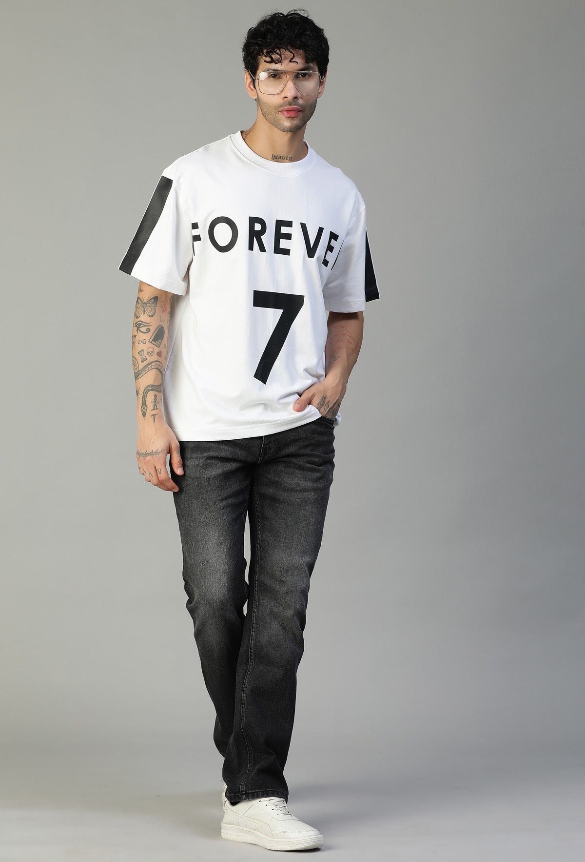 Forever 7 Premium Design White Pure Cotton Oversized T-shirt.