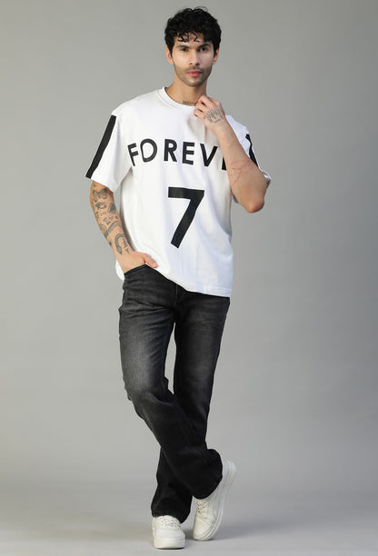 Forever 7 Premium Design White Pure Cotton Oversized T-shirt