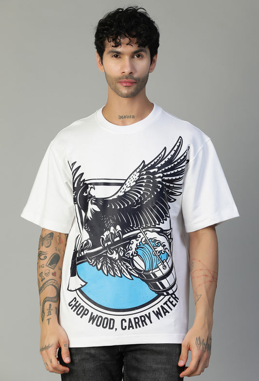 Premium Graphic Printed Pure Cotton Drop-Shoulder Sleeves Oversized white T-shirt