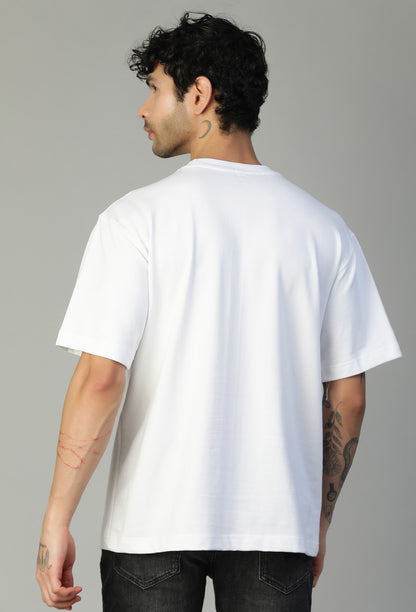 Premium Graphic Printed Pure Cotton Drop-Shoulder Sleeves Oversized white T-shirt