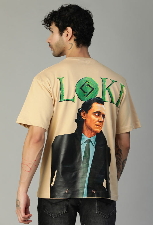 Loki Printed Pure Cotton Oversized T-shirt Beige