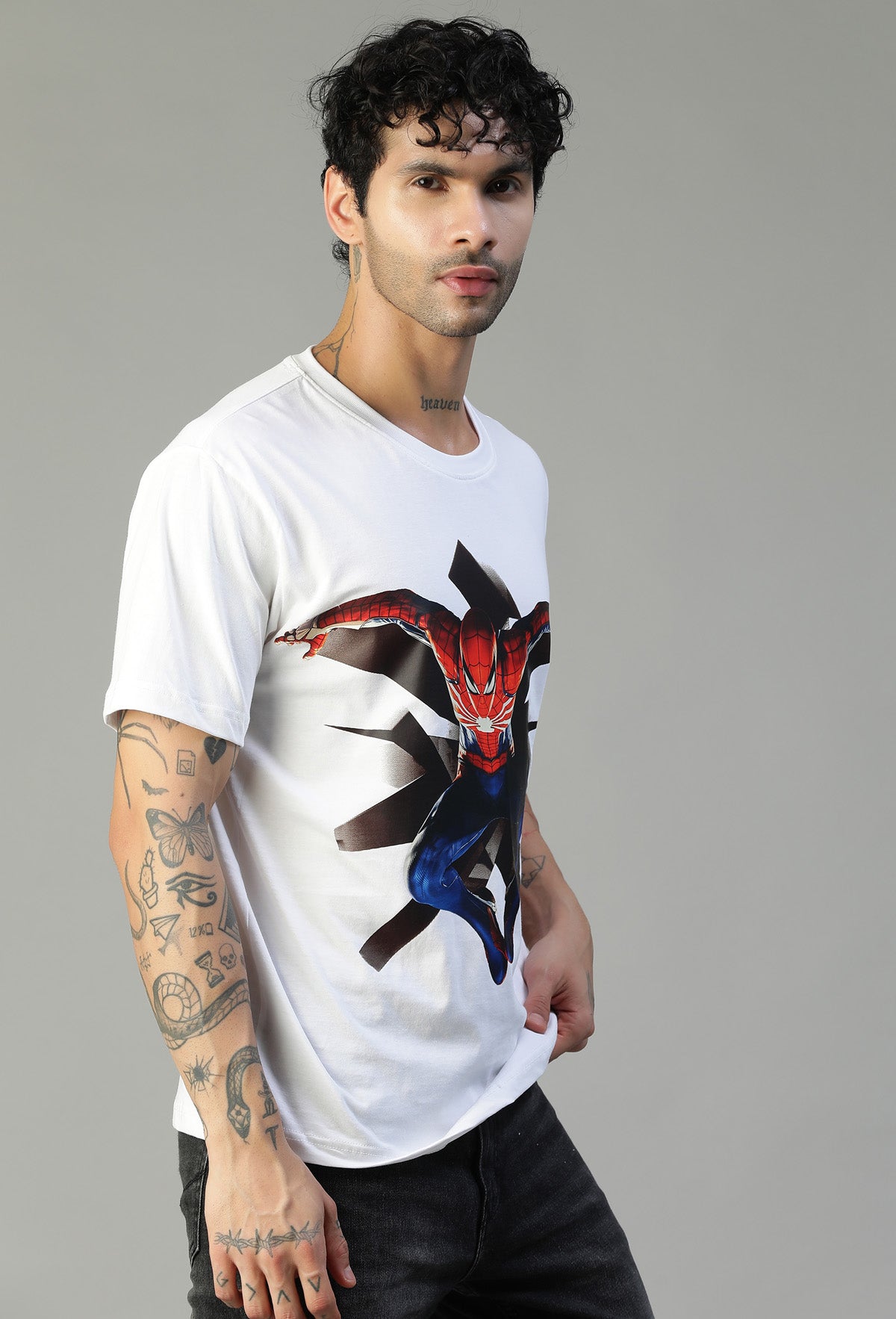 Regular Fit Spider Man Design Printed T-Shirt White.