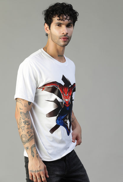 Regular Fit Spider Man Design Printed T-Shirt White