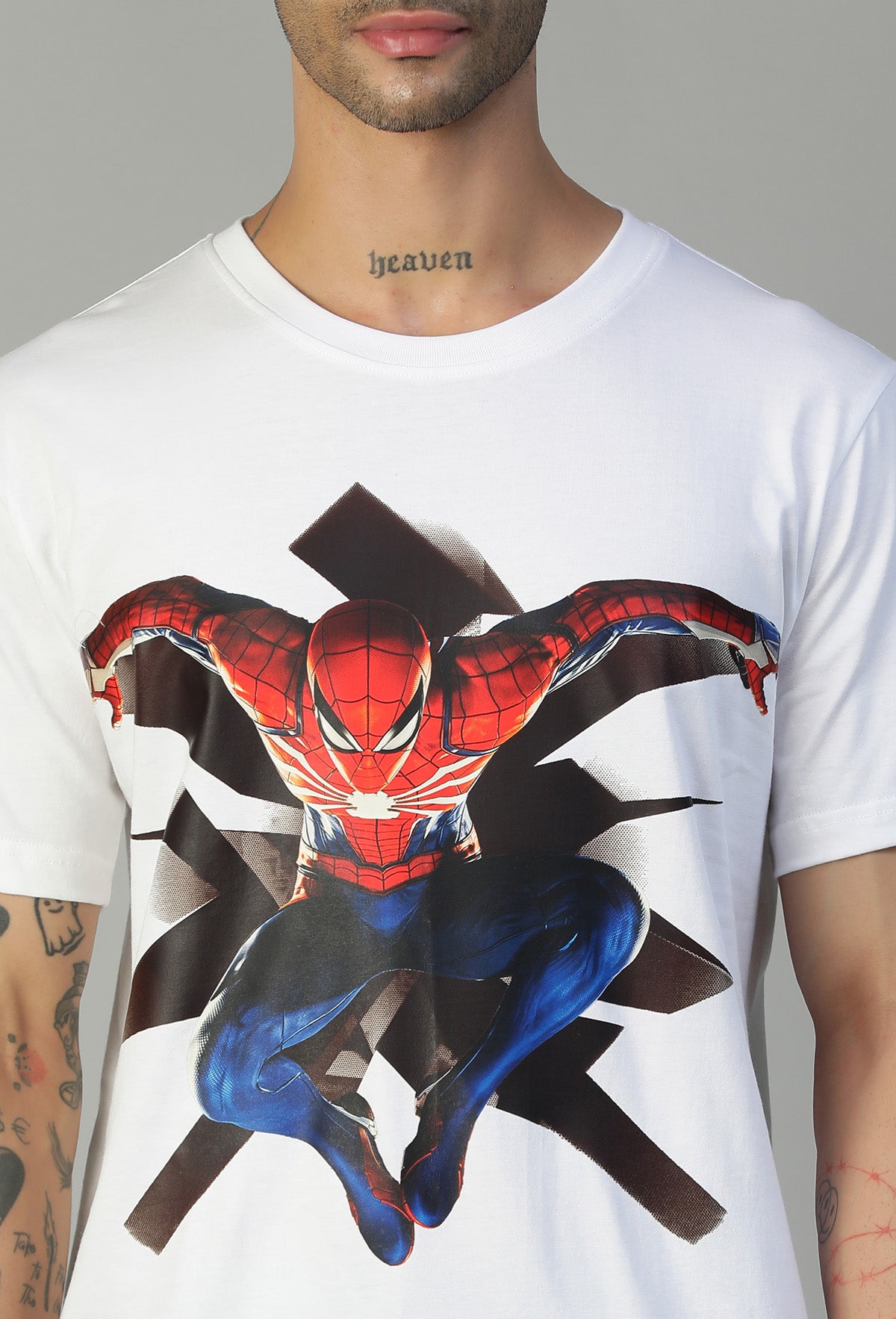 Regular Fit Spider Man Design Printed T-Shirt White.