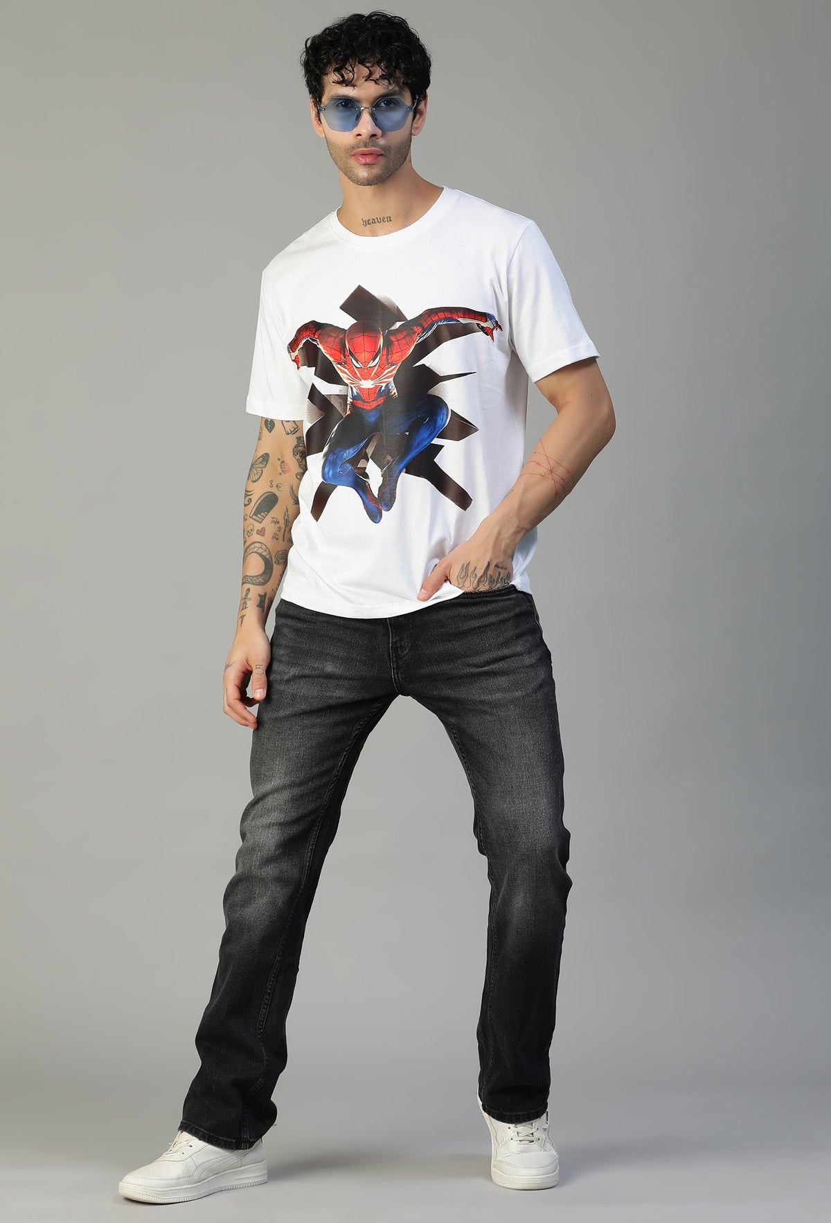 Regular Fit Spider Man Design Printed T-Shirt White.