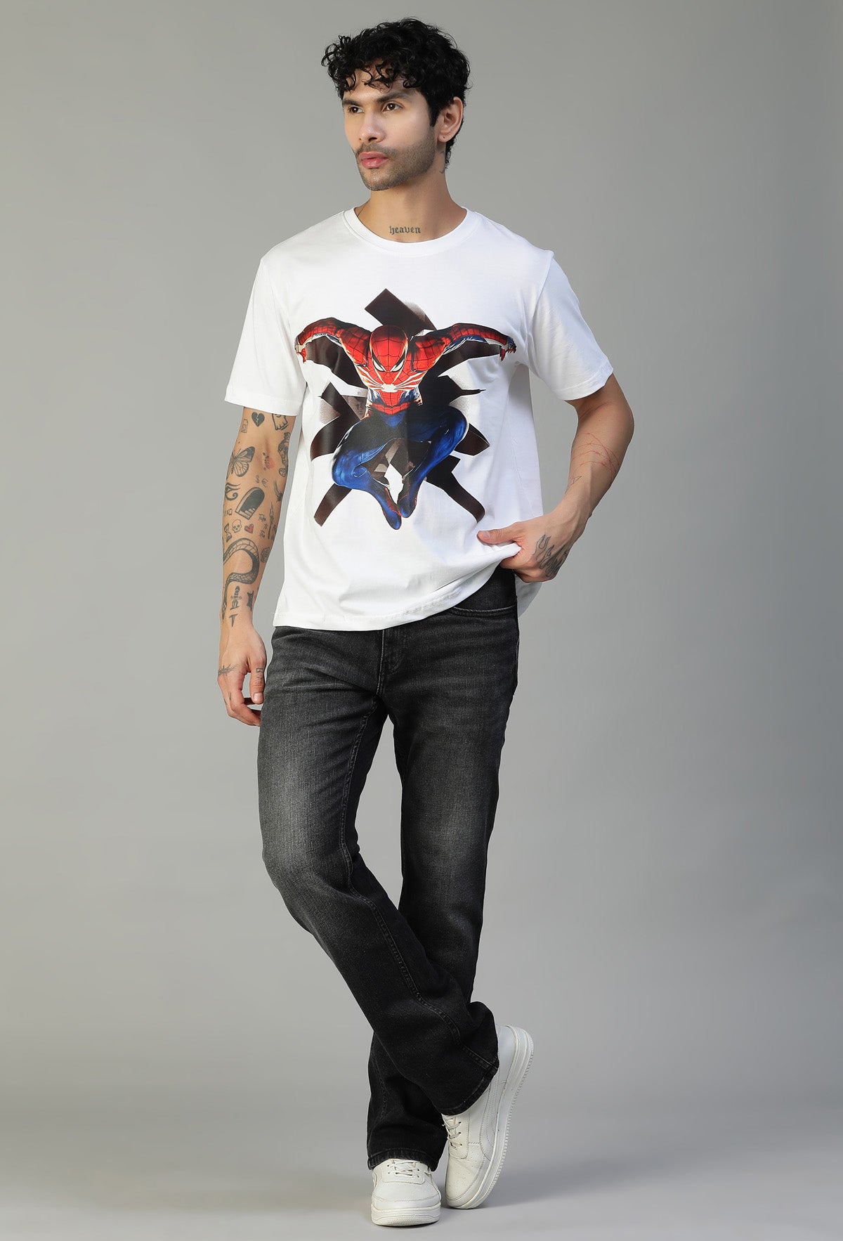 Regular Fit Spider Man Design Printed T-Shirt White.
