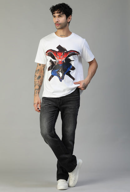 Regular Fit Spider Man Design Printed T-Shirt White