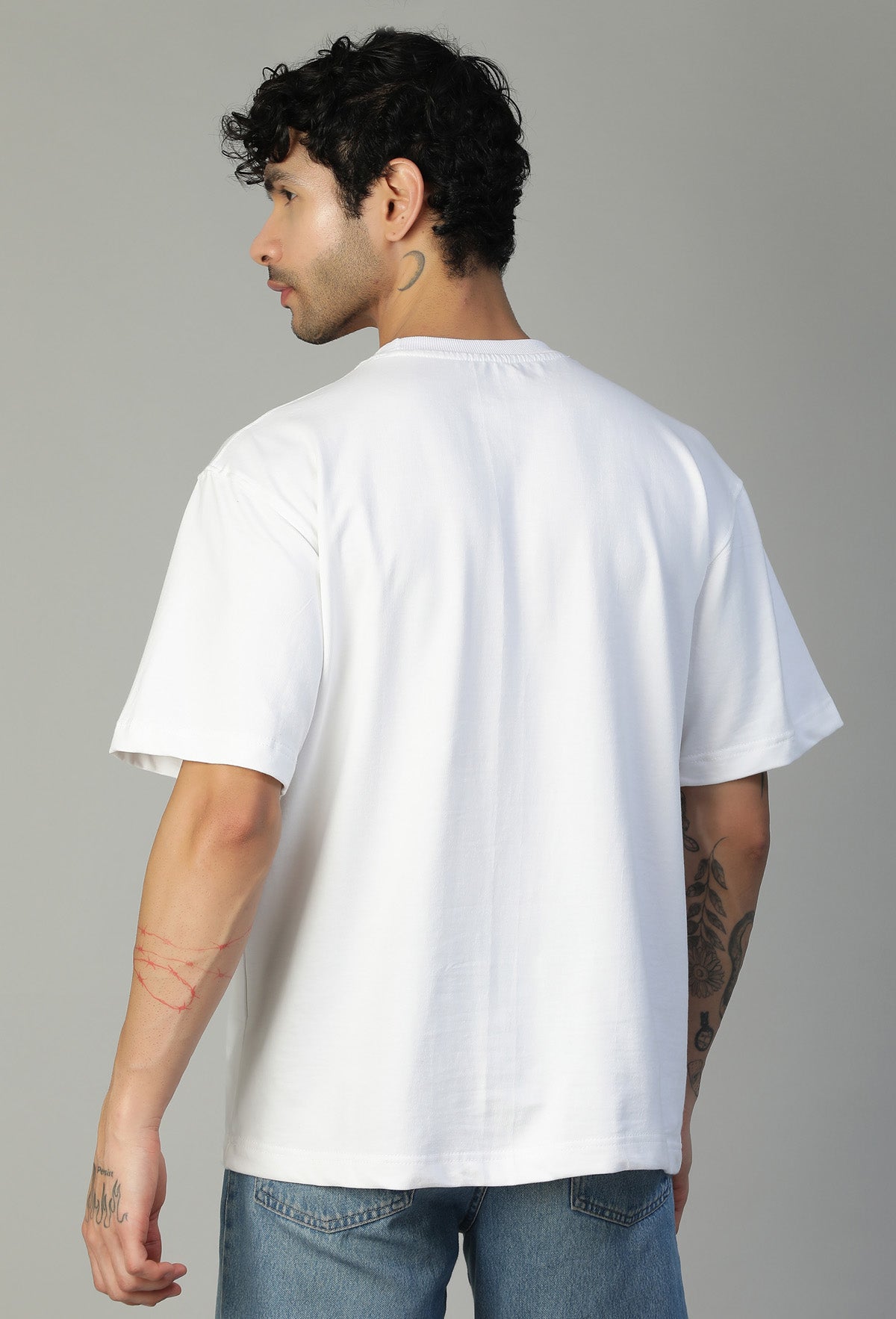 Floral Printed White Pure Cotton Oversized T-shirt.