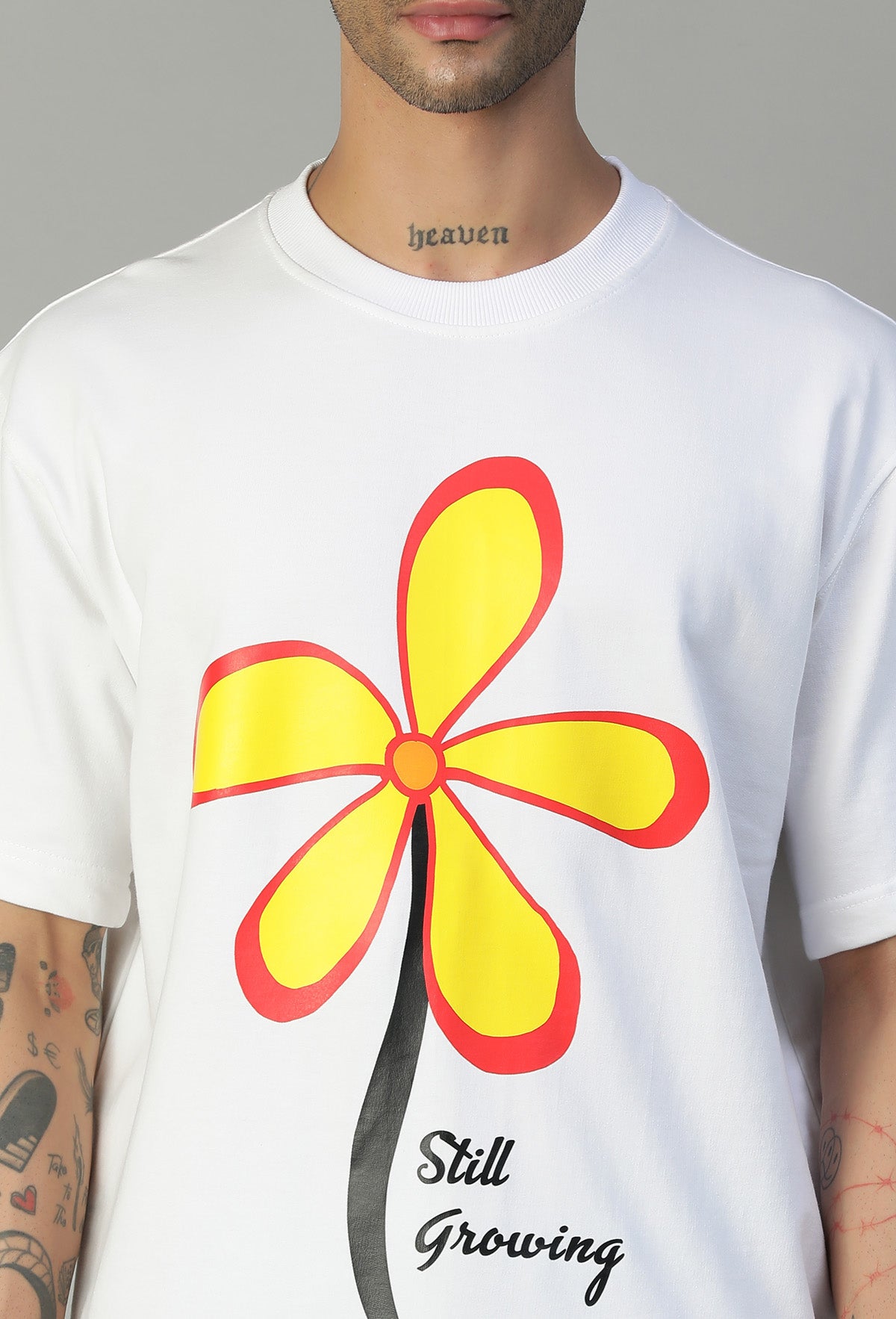 Floral Printed White Pure Cotton Oversized T-shirt.