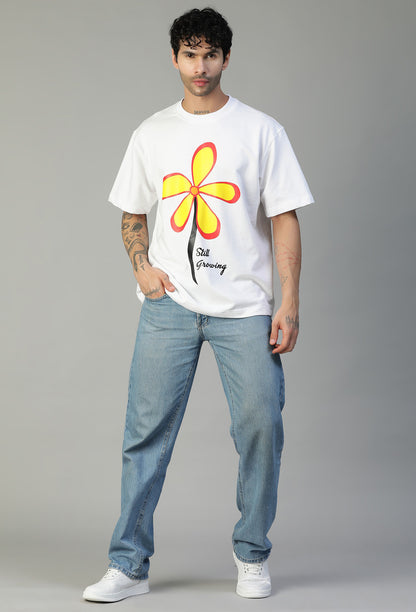 Floral Printed White Pure Cotton Oversized T-shirt