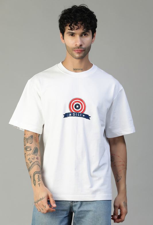 Captain America Printed Premium Pure Cotton Oversized White T-shirt