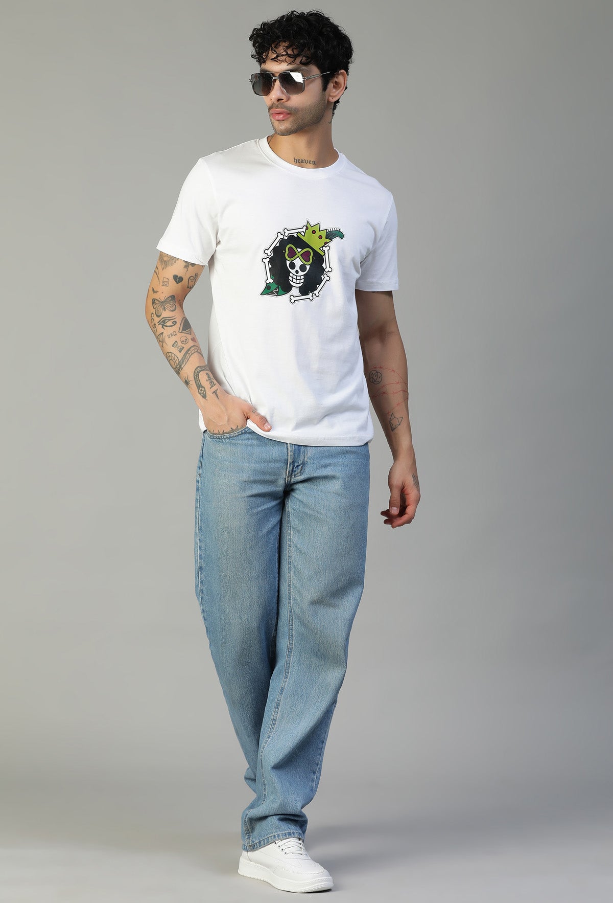 One Piece Anime Design Regular Fit Printed T-Shirt White.