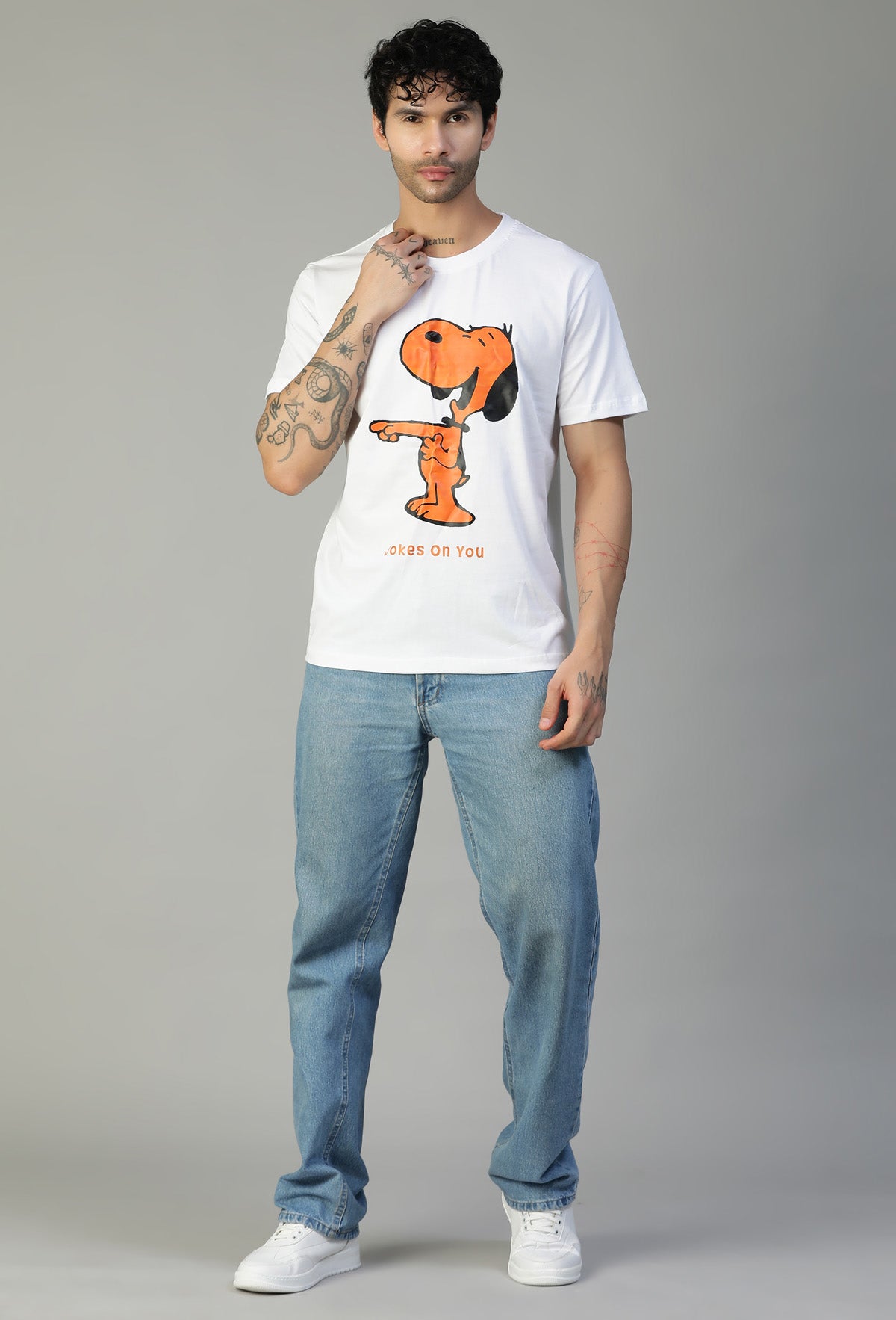 Laughing Dog Design Printed Regular Fit T-Shirt White