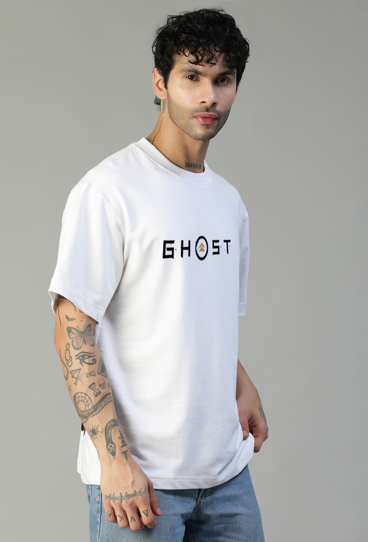 Ghost Premium Design White Pure Cotton Oversized T-shirt.