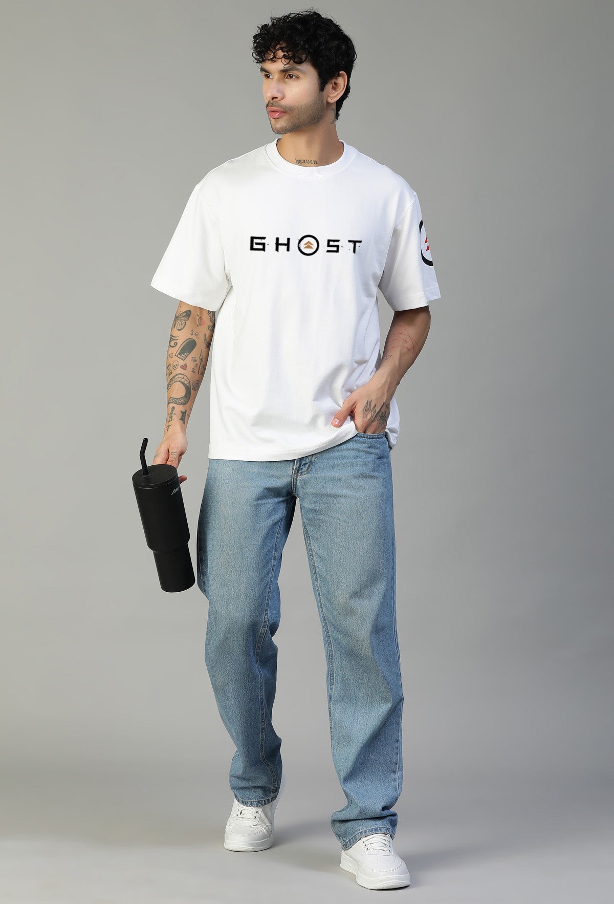 Ghost Premium Design White Pure Cotton Oversized T-shirt.
