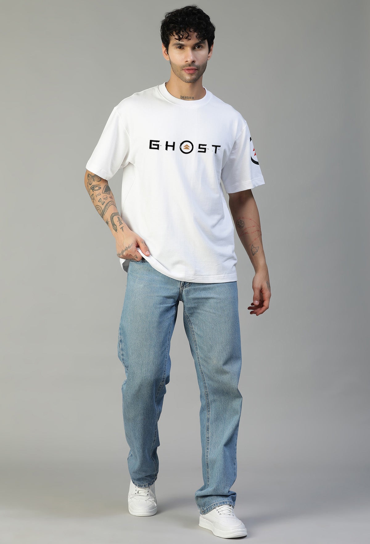 Ghost Premium Design White Pure Cotton Oversized T-shirt.